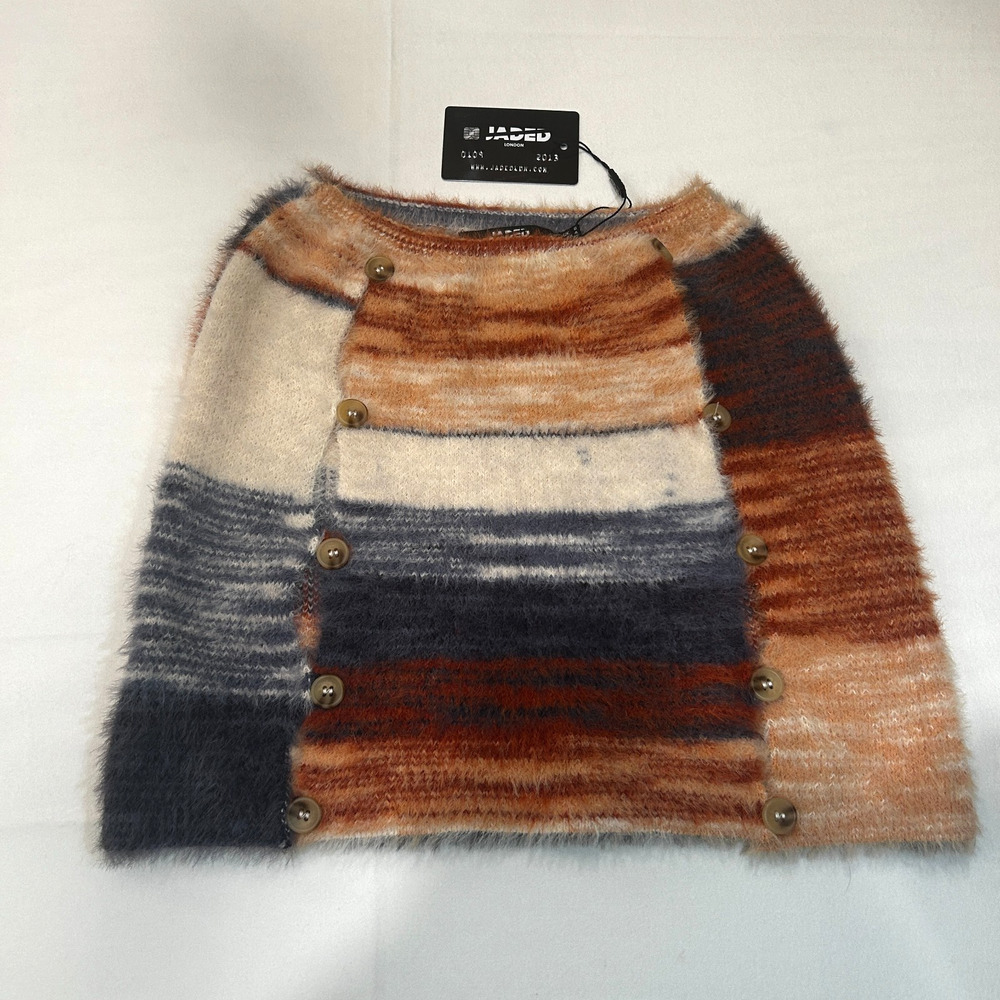 Jaded London Plush Faux Fur Textured Knit Mini Skirt w/Side Botton Detail, US 4.